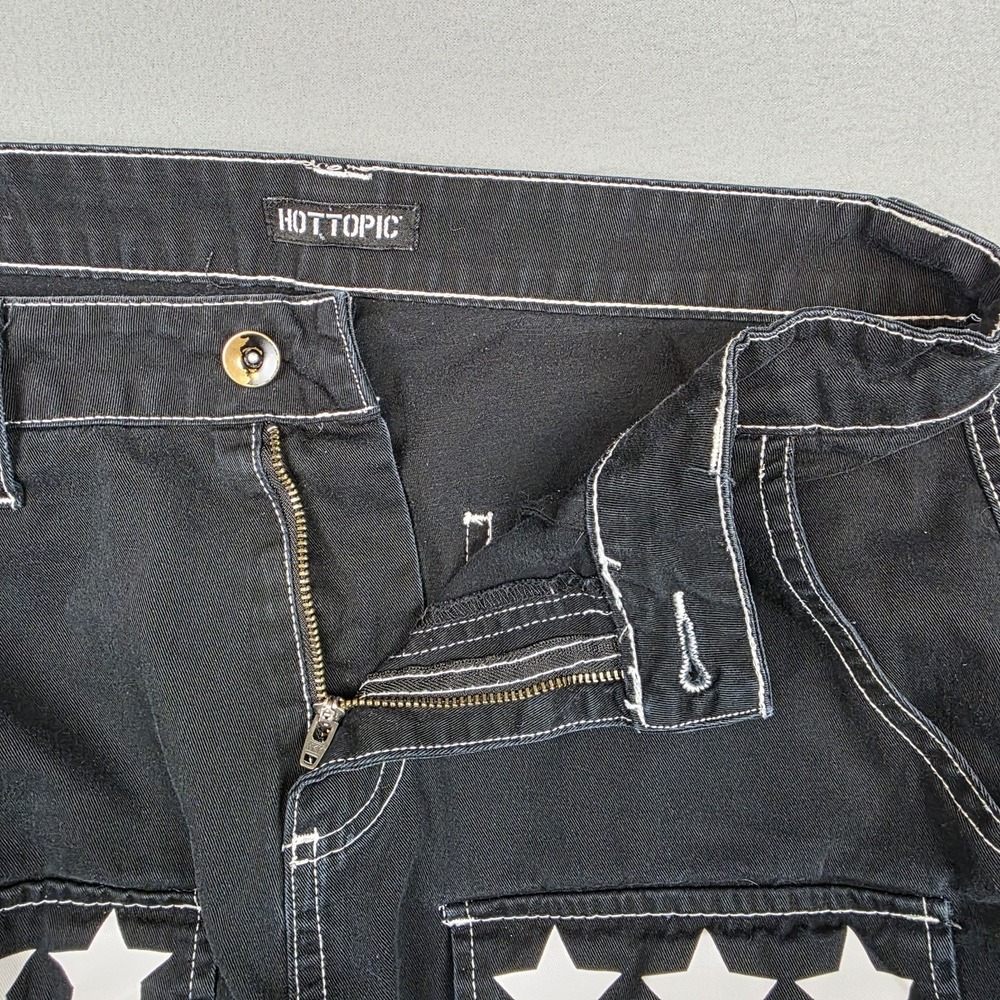 Hot Topic Pants Womens 11 Black Cargo Flare Stars Emo Skater Gothic Punk Rare - Picture 7 of 9